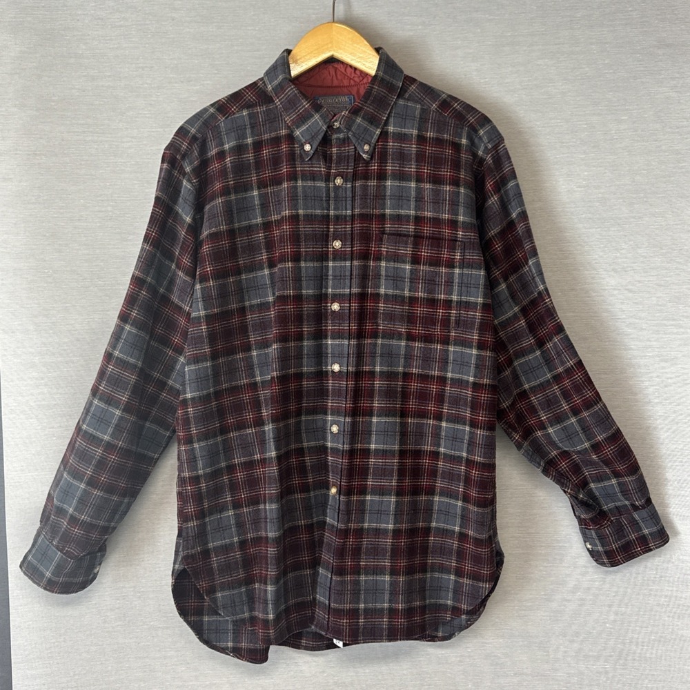 Vtg Pendleton Men's Size L Wool Red Gray Plaid Shirt (Vtg Sizing. Fits Small)